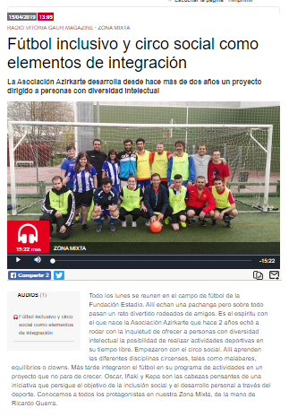 «Fútbol inclusivo y circo social como elementos de integración» Eitb.Eus